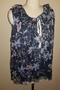 Travis ruffle sleeveless blouse blue floral